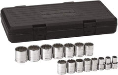 GearWrench - 15 Piece 1/2" Drive Chrome Finish Socket Set - 12 Points, 7/16" to 1-1/2" Range, Inch Measurement Standard - Top Tool & Supply