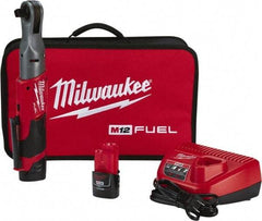 Milwaukee Tool - 1/2" Drive 12 Volt Pistol Grip Cordless Impact Wrench & Ratchet - 175 RPM, 60 Ft/Lb Torque, 2 Lithium-Ion Batteries Included - Top Tool & Supply