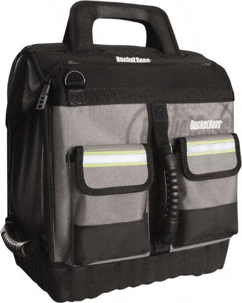 Bucket Boss - 16 Pocket Black, Yellow & Gray Ballistic Polyester Tool Bag - 14" Wide x 11" Deep x 14" High - Top Tool & Supply