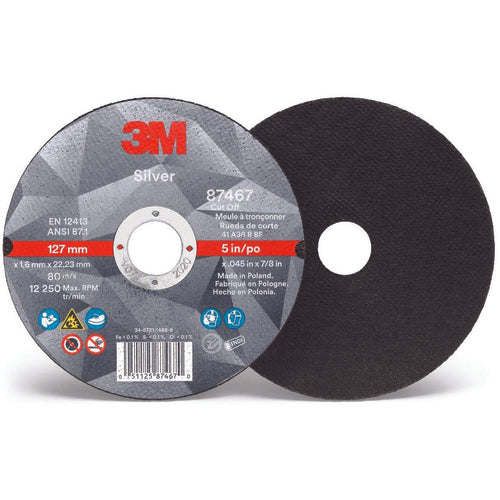 3M Silver Cut-Off Wheel 87468 T27 5″ x .045″ × 7/8″ - Top Tool & Supply