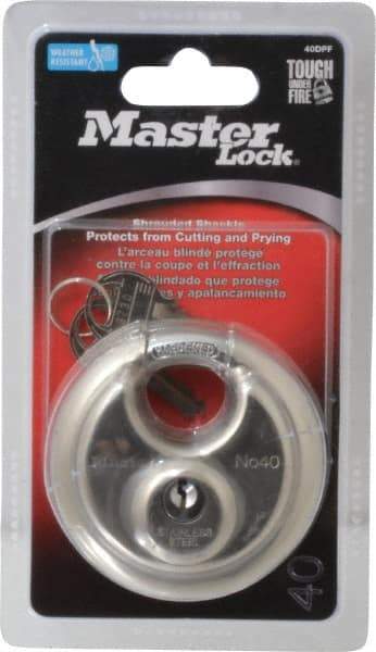 Master Lock - 3/4" Shackle Clearance, Keyed Different Shielded Shackle Disk Lock Padlock - 3/8" Shackle Diam, Stainless Steel - Top Tool & Supply