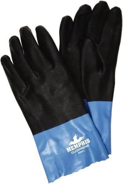 MCR Safety - Size S (7), 12" Long, 53 mil Thick, Supported, Neoprene Chemical Resistant Gloves - Rough Finish, Interlock Knit Lined, Black/Blue - Top Tool & Supply