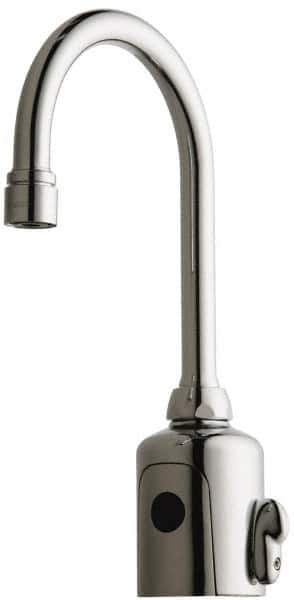 Chicago Faucets - Polished Chrome Plated Electronic User Adjustable Temperature Control Mixer Sensor Faucet - Powered by 6 Volt Lithium CRP2 Battery (Included), Gooseneck Spout, 4 to 8" Mounting Centers - Top Tool & Supply