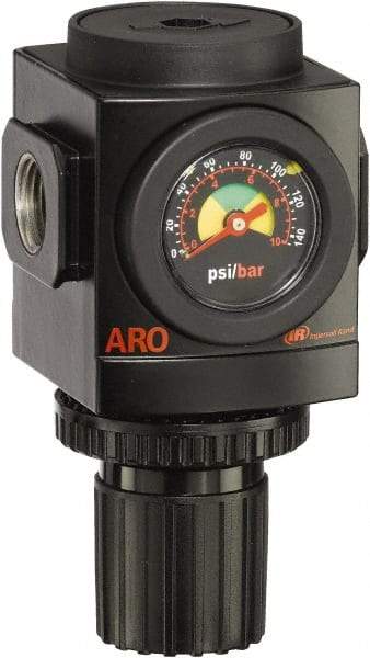 ARO/Ingersoll-Rand - 3/8 NPT Port, 179 CFM, Aluminum Standard Regulator - 0 to 140 psi Range, 250 Max psi Supply Pressure, 1/8" Gauge Port Thread, 3.15" Wide x 5.472" High - Top Tool & Supply