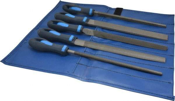 PFERD - 5 Piece American Pattern File Set - 10" Long, Second Coarseness, Ergonomic Handle, Set Includes Hand, Three Square, Square, Round, Tapered Half Round - Top Tool & Supply