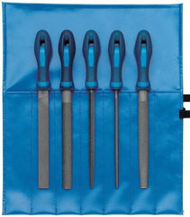 PFERD - 5 Piece American Pattern File Set - 10" Long, Bastard Coarseness, Ergonomic Handle, Set Includes Hand, Three Square, Square, Round, Tapered Half Round - Top Tool & Supply