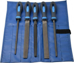 PFERD - 5 Piece American Pattern File Set - 8" Long, Bastard Coarseness, Ergonomic Handle, Set Includes Hand, Three Square, Square, Round, Tapered Half Round - Top Tool & Supply