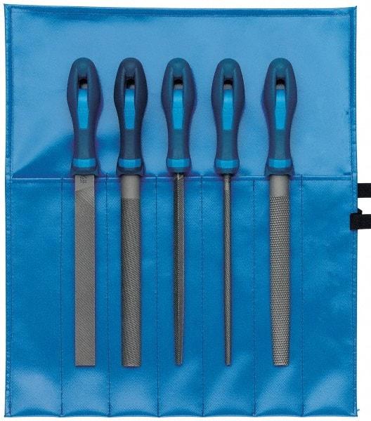 PFERD - 5 Piece American Pattern File Set - 8" Long, Bastard Coarseness, Ergonomic Handle, Set Includes Hand, Square, Half Round, Round, Wood Rasp - Top Tool & Supply