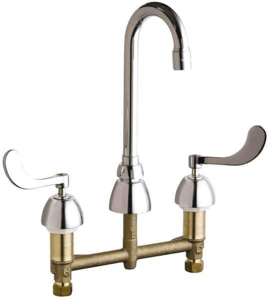 Chicago Faucets - Wrist Blade Handle, Wide Spread Bathroom Faucet - Two Handle, Educational and Healthcare Drain, Gooseneck Spout - Top Tool & Supply