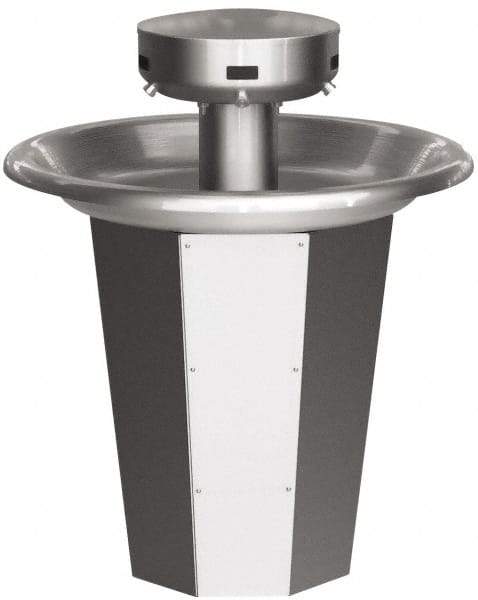 Bradley - Circular, Infrared Sensor, External Drain, 36" Diam, 5 Person Capacity, Stainless Steel, Wash Fountain - 0.5 GPM - Top Tool & Supply