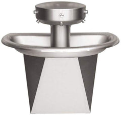 Bradley - Semi-Circular, Infrared Sensor, External Drain, 36" Diam, 3 Person Capacity, Stainless Steel, Wash Fountain - 0.5 GPM - Top Tool & Supply