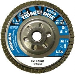 Weiler - 4-1/2" 36 Grit 5/8-11 Center Hole Type 29 Zirconia Alumina Flap Disc - Top Tool & Supply