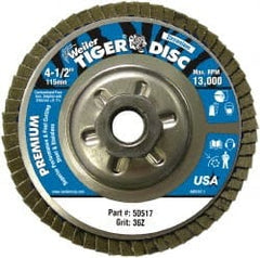 Weiler - 4-1/2" 36 Grit 5/8-11 Center Hole Type 29 Zirconia Alumina Flap Disc - Top Tool & Supply