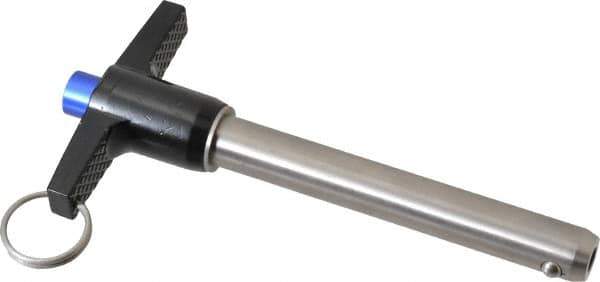 Gibraltar - 5/8" Diam, 4" Usable Length, T Handle, Quick Release Pin - Grade 17-4 Stainless Steel, Bright Finish - Top Tool & Supply