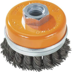 WALTER Surface Technologies - 4" Diam, 5/8-11 Threaded Arbor, Steel Fill Cup Brush - 0.02 Wire Diam, 8,600 Max RPM - Top Tool & Supply