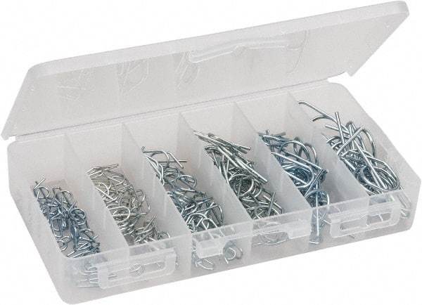 Value Collection - 100 Piece, 1/4 to 3/4" Pin Diam, Locking Cotter Pin Assortment - Spring Wire - Top Tool & Supply