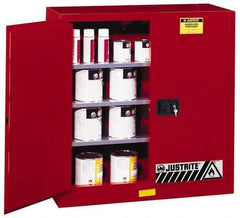 Justrite - 2 Door, 3 Shelf, Red Steel Standard Safety Cabinet for Flammable and Combustible Liquids - 44" High x 43" Wide x 18" Deep, Manual Closing Door, 3 Point Key Lock, 40 Gal Capacity - Top Tool & Supply