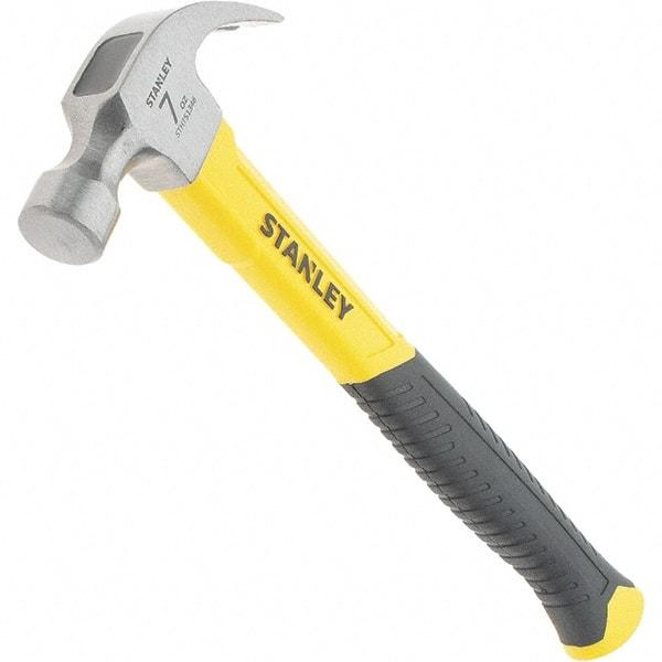 Stanley - 7 oz Head, Straight Rip Claw Hammer - 11.81" OAL, Steel Head, 0.91" Face Diam, Smooth Face, Fiberglass Handle with Rubber Grip - Top Tool & Supply