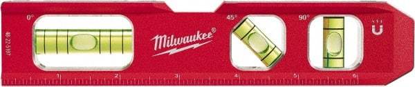 Milwaukee Tool - Magnetic 7" Long 3 Vial Torpedo Level - Aluminum, Red, 1 Level, 1 Plumb & 1 45° Vials - Top Tool & Supply