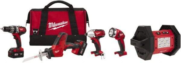 Milwaukee Tool - 18 Volt Cordless Tool Combination Kit - Includes 1/2" Hammer Drill, 1/4" Hex Impact Driver & One-Handed Hackzall Reciprocating Saw, Lithium-Ion Battery Included - Top Tool & Supply