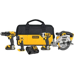 DeWALT - 20 Volt Cordless Tool Combination Kit - Includes 1/2" Drill/Driver, 1/4" Compact Impact Driver, 6-1/2" Circular Saw & Handheld Light, Lithium-Ion Battery Included - Top Tool & Supply