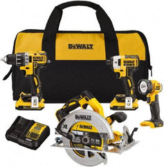 DeWALT - 20 Volt Cordless Tool Combination Kit - Includes 1/2" Drill/Driver, 1/4" Impact Driver, 7-1/4 Circular Saw & LED Worklight, Lithium-Ion Battery Included - Top Tool & Supply