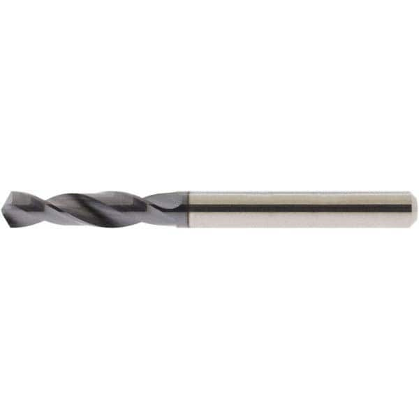 Screw Machine Length Drill Bit: 0.063″ Dia, 118 °, Solid Carbide AlTiN Finish, Right Hand Cut, Spiral Flute, Straight-Cylindrical Shank