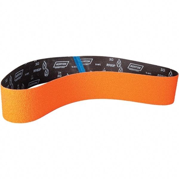 Norton - 4" Wide x 60" OAL, 40 Grit, Ceramic Abrasive Belt - Ceramic, Coated, Y Weighted Cloth Backing - Top Tool & Supply