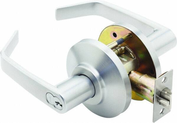 Stanley - Grade 2 Classroom Lever Lockset for 1-3/8 to 2" Thick Doors - 2-3/4" Back Set, Best SFIC Cylinder, Brass, Satin Chrome Finish - Top Tool & Supply