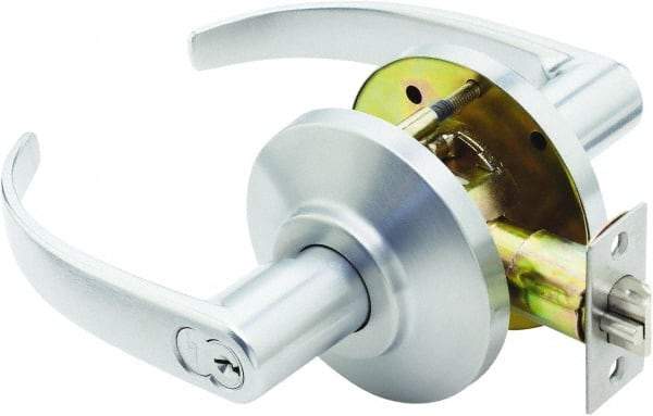 Stanley - Grade 2 Storeroom Lever Lockset for 1-3/8 to 2" Thick Doors - 2-3/4" Back Set, Best SFIC Cylinder, Brass, Satin Chrome Finish - Top Tool & Supply