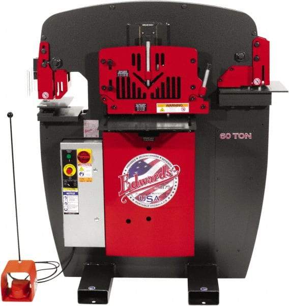 Edwards Manufacturing - 8-7/8" Throat Depth, 60 Ton Punch Pressure, 1-1/16" in 5/8" Punch Capacity Ironworker - 5 hp, 3 Phase, 460 Volts, 46-1/8" Wide x 56-1/8" High x 36-1/8" Deep - Top Tool & Supply