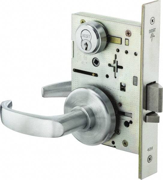 Stanley - Storeroom Lever Lockset for 1-3/8 to 1-3/4" Thick Doors - 2-3/8 to 2-3/4" Back Set, Brass, Satin Chrome Finish - Top Tool & Supply