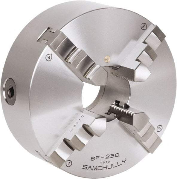 Samchully - 4 Jaw, 310mm Diam, Self Centering Manual Lathe Chuck - Rear Mount, Adjustable, 100mm Through Hole Diam, Forged Steel - Top Tool & Supply