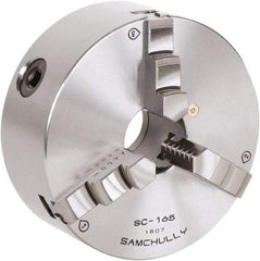 Samchully - 3 Jaw, 85mm Diam, Self Centering Manual Lathe Chuck - Rear Mount, Adjustable, 16mm Through Hole Diam, Forged Steel - Top Tool & Supply