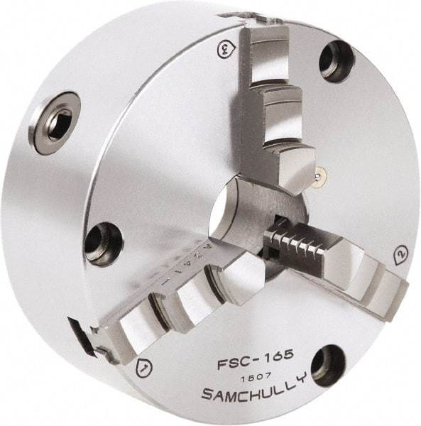 Samchully - 3 Jaw, 232mm Diam, Self Centering Manual Lathe Chuck - Front Mount, Adjustable, 75mm Through Hole Diam, Forged Steel - Top Tool & Supply