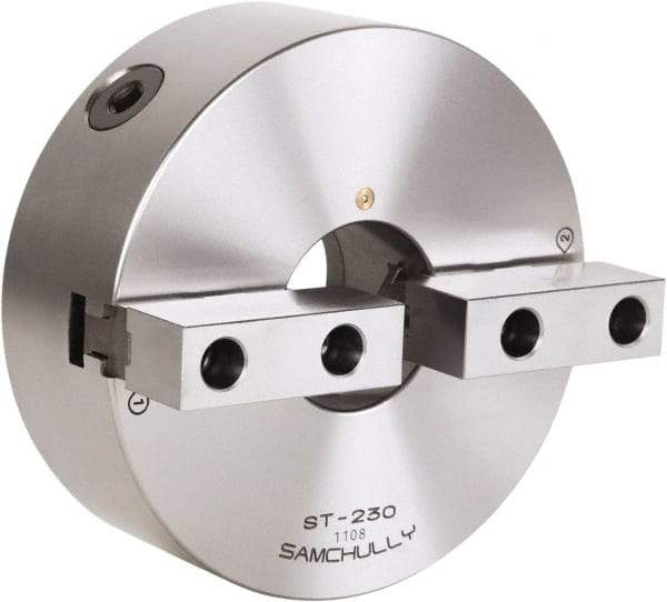 Samchully - 2 Jaw, 232mm Diam, Self Centering Manual Lathe Chuck - Front Mount, Adjustable, 75mm Through Hole Diam, Forged Steel - Top Tool & Supply