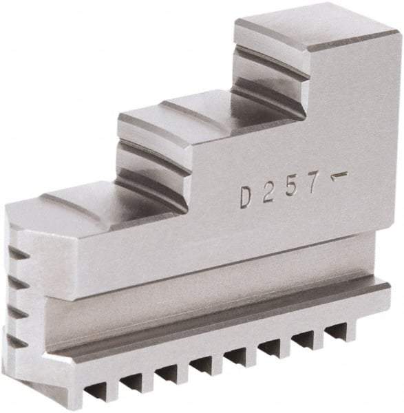 Samchully - 9" Max Chuck Diam Compatibility, Steel Square Serrated Hard Lathe Top Jaws - 2 Steps, 24mm Wide x 85mm Long x 64.5mm High - Top Tool & Supply