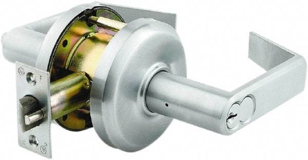 Stanley - Grade 2 Classroom Lever Lockset - 2-3/4" Back Set, Zinc, Satin Chrome Finish - Top Tool & Supply