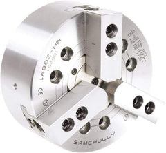 Samchully - 3 Jaw, 315mm Chuck Diam, Plain Back Mount, 315mm Through Hole Diam, Drawtube Hydraulic Power Lathe Chuck - 1.5mm x 60° Serrated Jaw Interface, 3,000 RPM, Steel Body - Top Tool & Supply