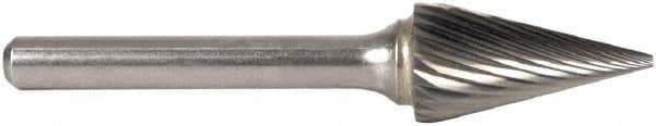 M.A. Ford - 1/8" Cut Diam, 1/8" Shank Diam, Cone Head Single Cut Burr - Carbide, Flat End, 3/16" LOC, 1-1/2" OAL - Top Tool & Supply