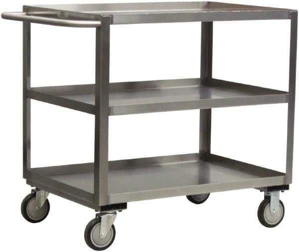 Jamco - 1,200 Lb Capacity, 18" Wide x 24" Long x 35" High Service Cart - 3 Shelf, Stainless Steel, 2 Rigid/2 Swivel Casters - Top Tool & Supply