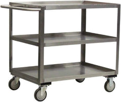 Jamco - 1,200 Lb Capacity, 24" Wide x 48" Long x 35" High Service Cart - 3 Shelf, Stainless Steel, 2 Rigid/2 Swivel Casters - Top Tool & Supply