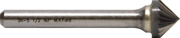 M.A. Ford - 5/8" Cut Diam, 1/4" Shank Diam, 90° Angle Tool Head Double Cut Burr - Carbide, Point End, 5/16" LOC, 2-31/64" OAL - Top Tool & Supply