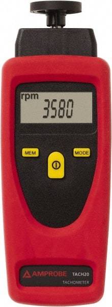 Amprobe - Accurate up to 0.02%, Contact and Noncontact Tachometer - 8 Inch Long x 9 Inch Wide x 1-3/4 Inch Meter Thick, 1 to 99,999 (Optical) and 19,999 (Mechanical) RPM Measurement - Top Tool & Supply