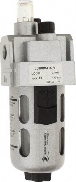 PRO-SOURCE - 1/4" NPT, 145 Max psi Intermediate Modular Lubricator - Polycarbonate Bowl with Metal Guard, with Sight Glass, Cast Aluminum Body, 58 CFM, 140°F Max Temp, 2.16" Wide x 6.18" High - Top Tool & Supply