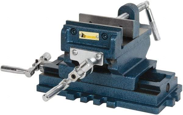 Interstate - 3-35/64" Jaw Opening Capacity x 1.18" Throat Depth, Horizontal Drill Press Vise - 4" Wide x 1.18" High Jaw, Cross Slide Base, Standard Speed, 8" OAL x 5.1" Overall Height, Cast Iron - Top Tool & Supply