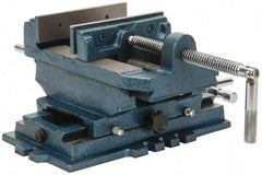 Interstate - 5-3/4" Jaw Opening Capacity x 1-1/2" Throat Depth, Horizontal Drill Press Vise - 6" Wide x 1-31/64" High Jaw, Cross Slide Base, Standard Speed, 11-1/2" OAL x 6.2" Overall Height, Cast Iron - Top Tool & Supply