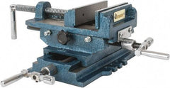 Interstate - 5-5/16" Jaw Opening Capacity x 1-5/16" Throat Depth, Horizontal Drill Press Vise - 5" Wide x 1-5/16" High Jaw, Cross Slide Base, Standard Speed, 10" OAL x 5.3" Overall Height, Cast Iron - Top Tool & Supply