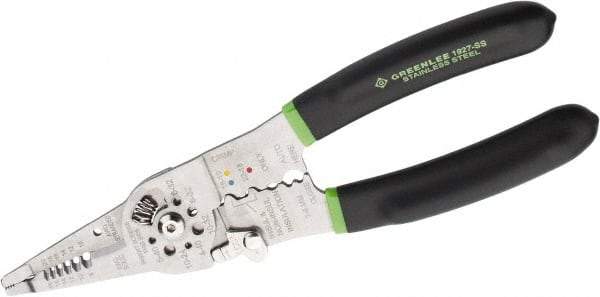 Greenlee - 18 AWG Solid, 20 AWG Stranded Max Capacity Wire Stripper/Crimper - 9" OAL, Cushion Grip Handle - Top Tool & Supply