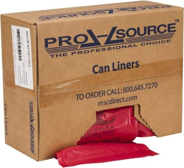 PRO-SOURCE - 33 Gal Capacity, Red, Hazardous Waste Bag - 1.3 mil Thick x 33" Wide x 39" High, Roll - Top Tool & Supply